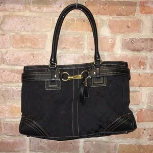 Black coach signature canvas bag w gold hardware